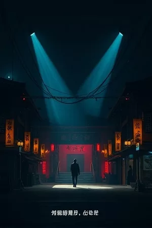 第七码头竖版海报：集装箱堆场里亮着唯一一盏作业灯